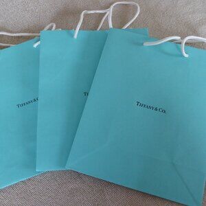 LOT of 3 Medium Tiffany & Co. Blue Paper Bags 9.75" x 8" T& Co. With Handles